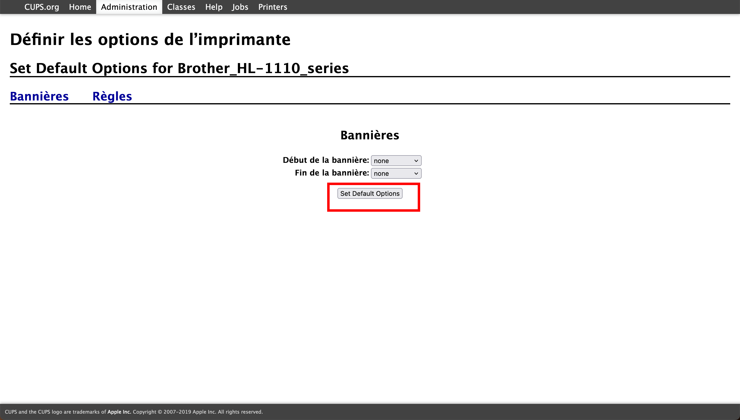 Étape finale de la configuration