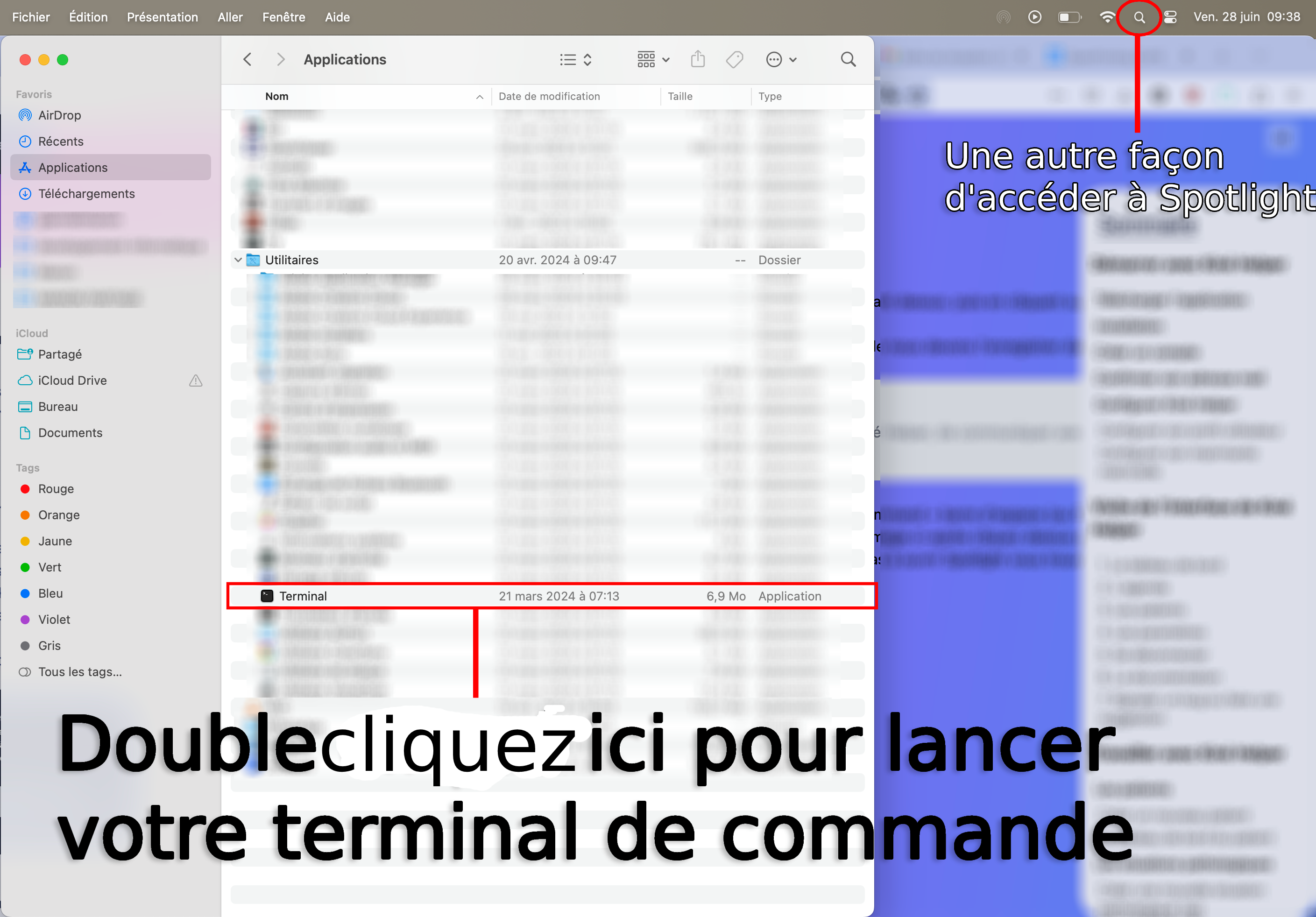 Trouvez le terminal dans votre finder