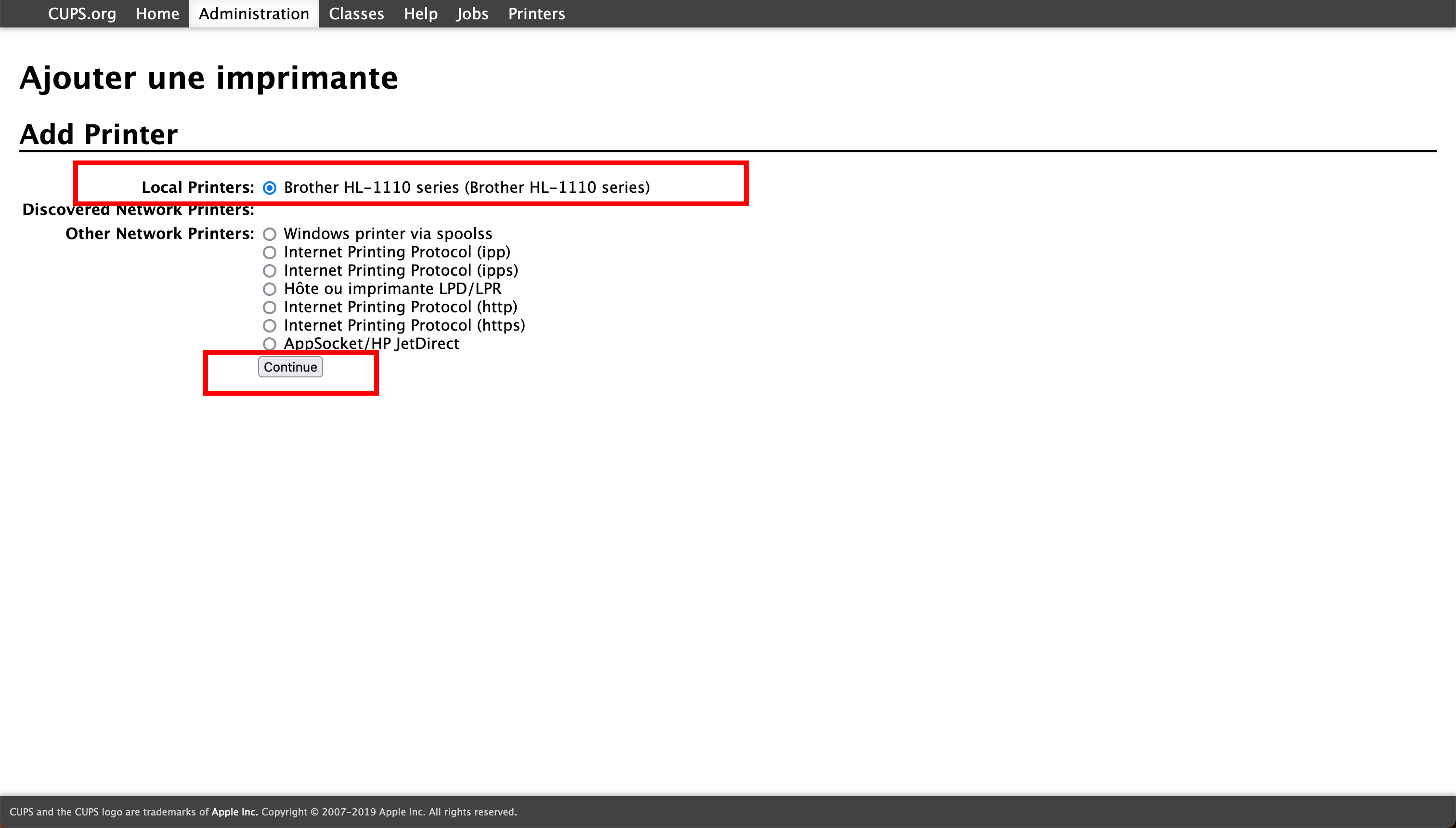 Cocher votre imprimante dans la liste Local Printer